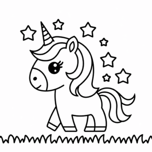 Dibujo de Bebé Unicornio y estrellas para colorear