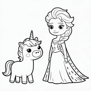 Dibujo de Elsa y Unicornio para colorear