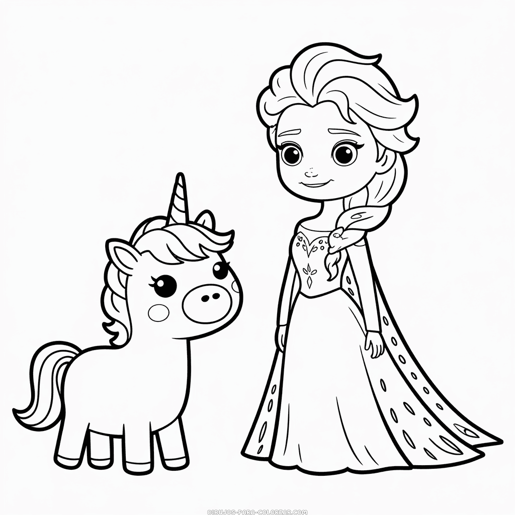 Dibujo de Elsa y Unicornio para colorear