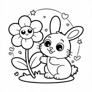 Dibujo de Flor y conejo para colorear