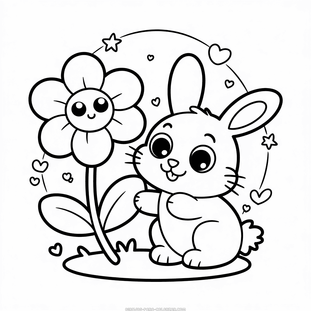 Dibujo de Flor y conejo para colorear