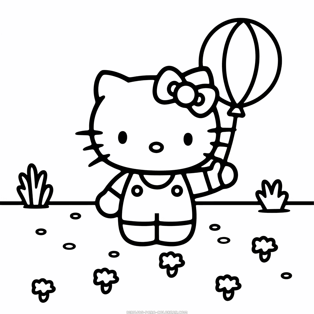 Dibujo de Hello Kitty sosteniendo globo para colorear