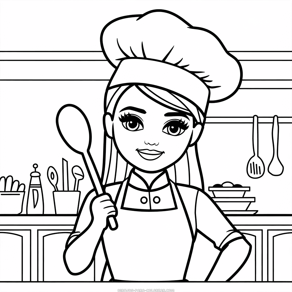 Dibujo de Barbie cocinando para colorear