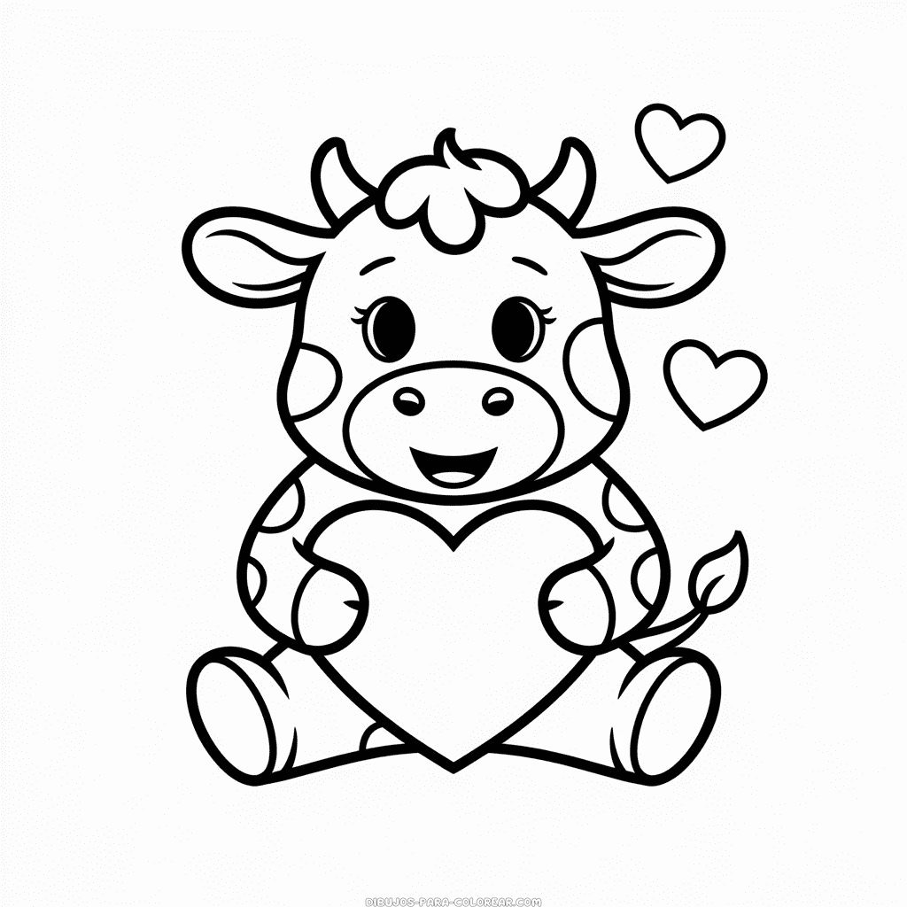 Dibujo de Bebé Vaca con Corazón para colorear