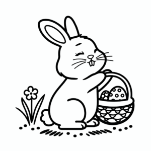 Dibujo de Conejo de Pascua recolectando huevos para colorear