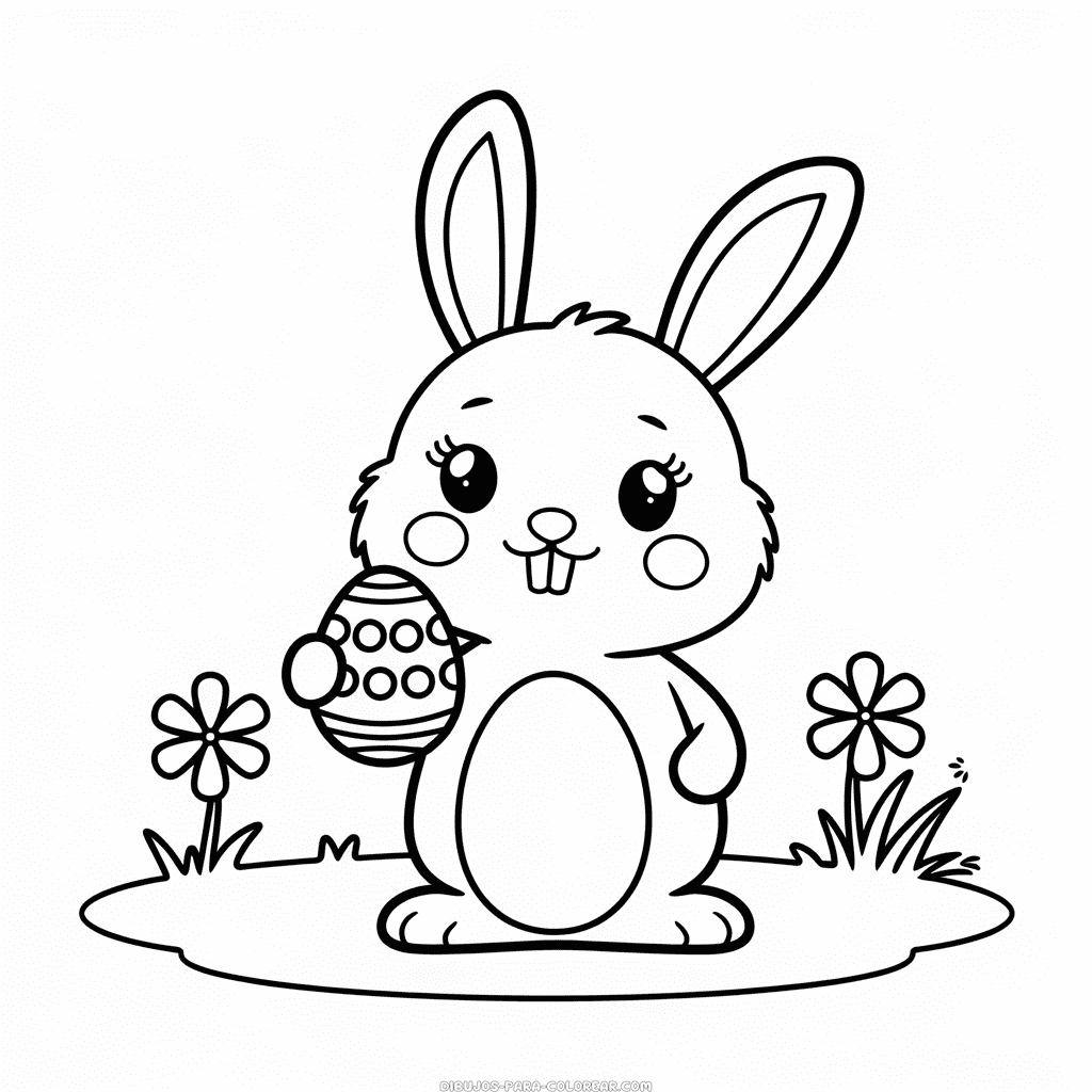 Dibujo de Conejo de Pascua sosteniendo huevo para colorear