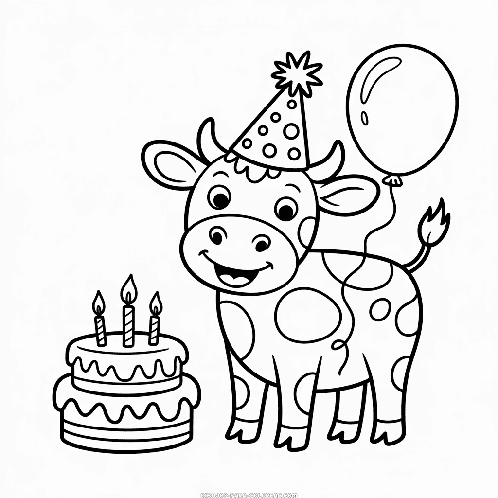 Dibujo de Feliz Cumpleaños Vaca para colorear