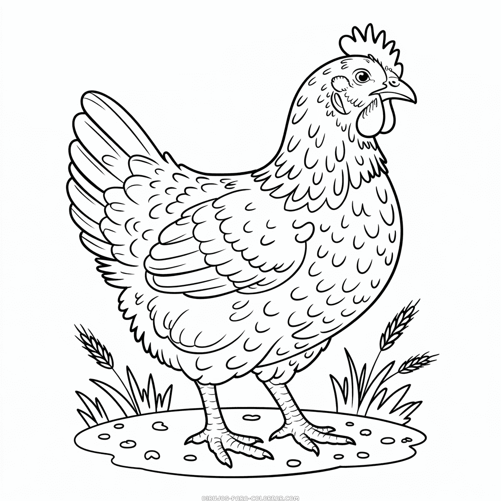 Dibujo de Gallina Detallada para Colorear