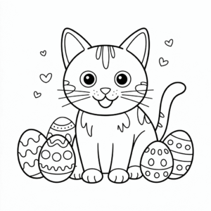 Dibujo de Gato con huevos de Pascua para colorear