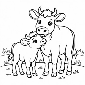 Dibujo de Vaca y Ternero para colorear