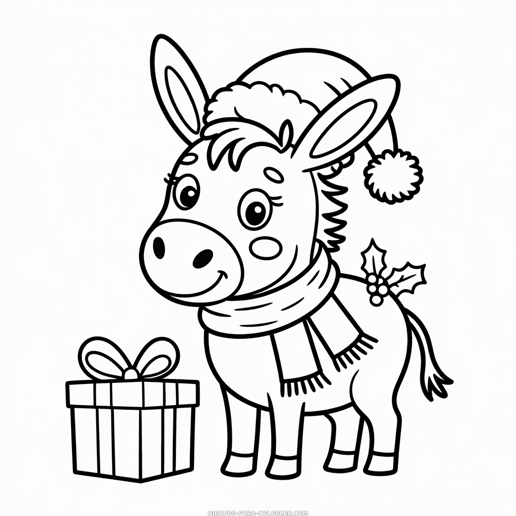 Dibujo de Vacaciones de Navidad Burro para colorear