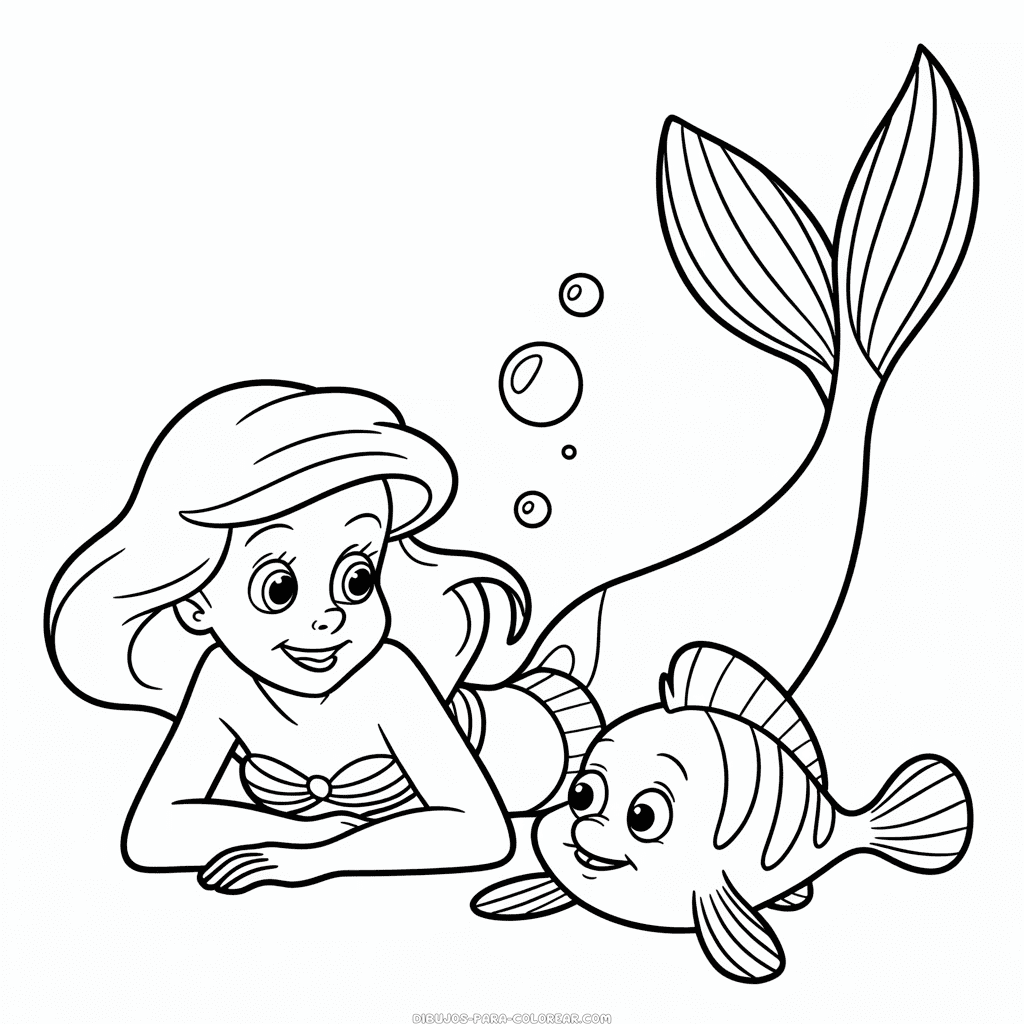 Dibujo de Ariel y Flounder para Colorear