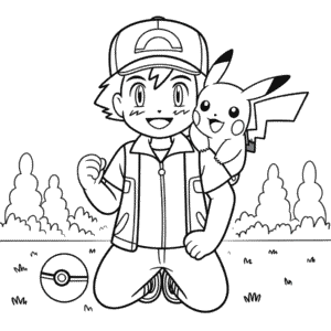 Dibujo de Ash y Pikachu para Colorear