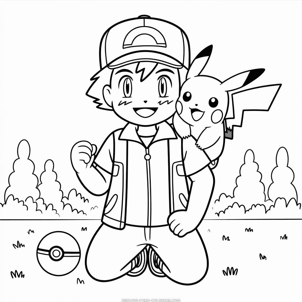 Dibujo de Ash y Pikachu para Colorear