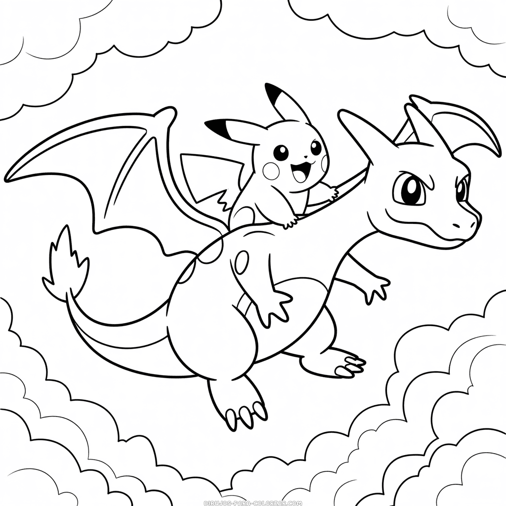 Dibujo de Charizard y Pikachu para Colorear