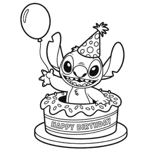 Dibujo de Cumpleaños de Stitch para Colorear