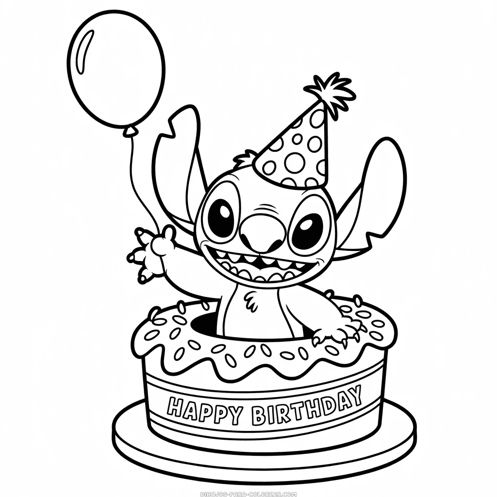 Dibujo de Cumpleaños de Stitch para Colorear