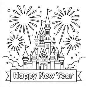 Dibujo de Disney Feliz Año Nuevo para Colorear
