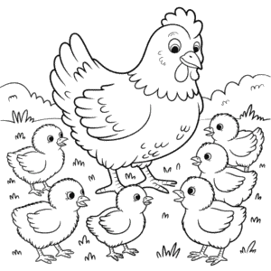 Dibujo de Gallina y Pollitos para Colorear