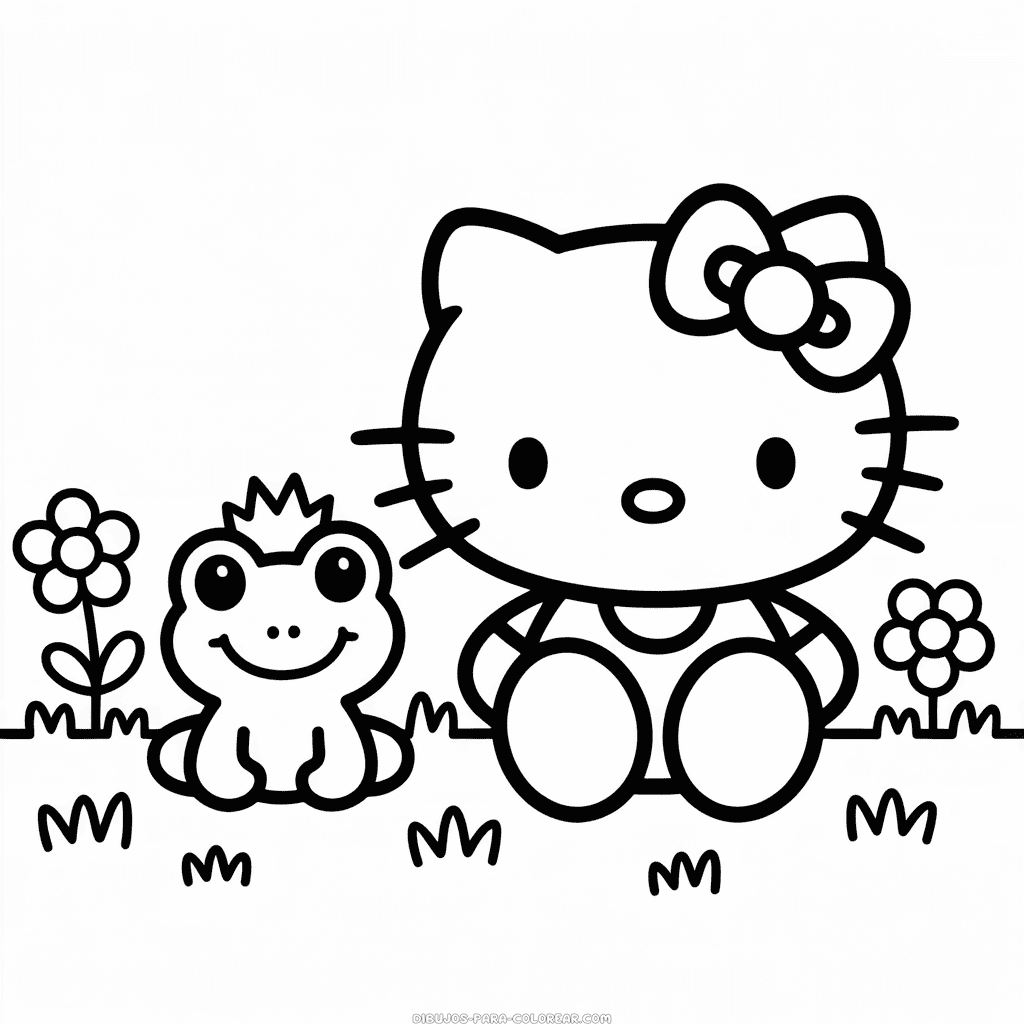 Dibujo de Hello Kitty y Frog para Colorear