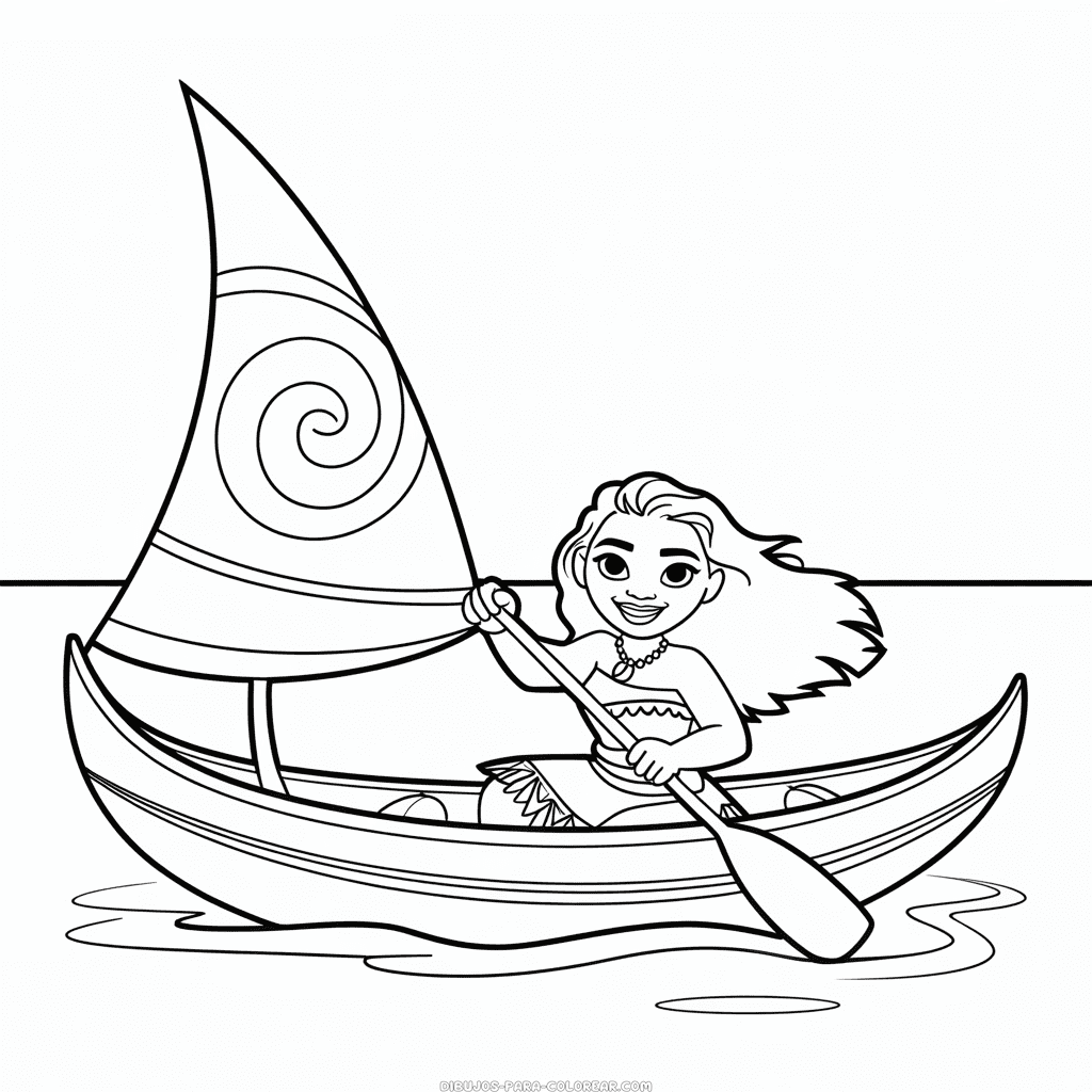 Dibujo de Moana en Bote para Colorear