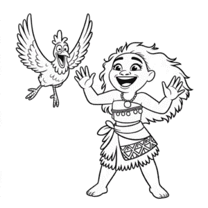 Dibujo de Moana y el Pollo para Colorear