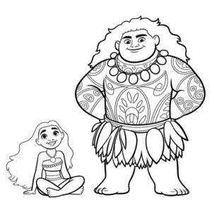 Dibujo de Moana y Maui para Colorear