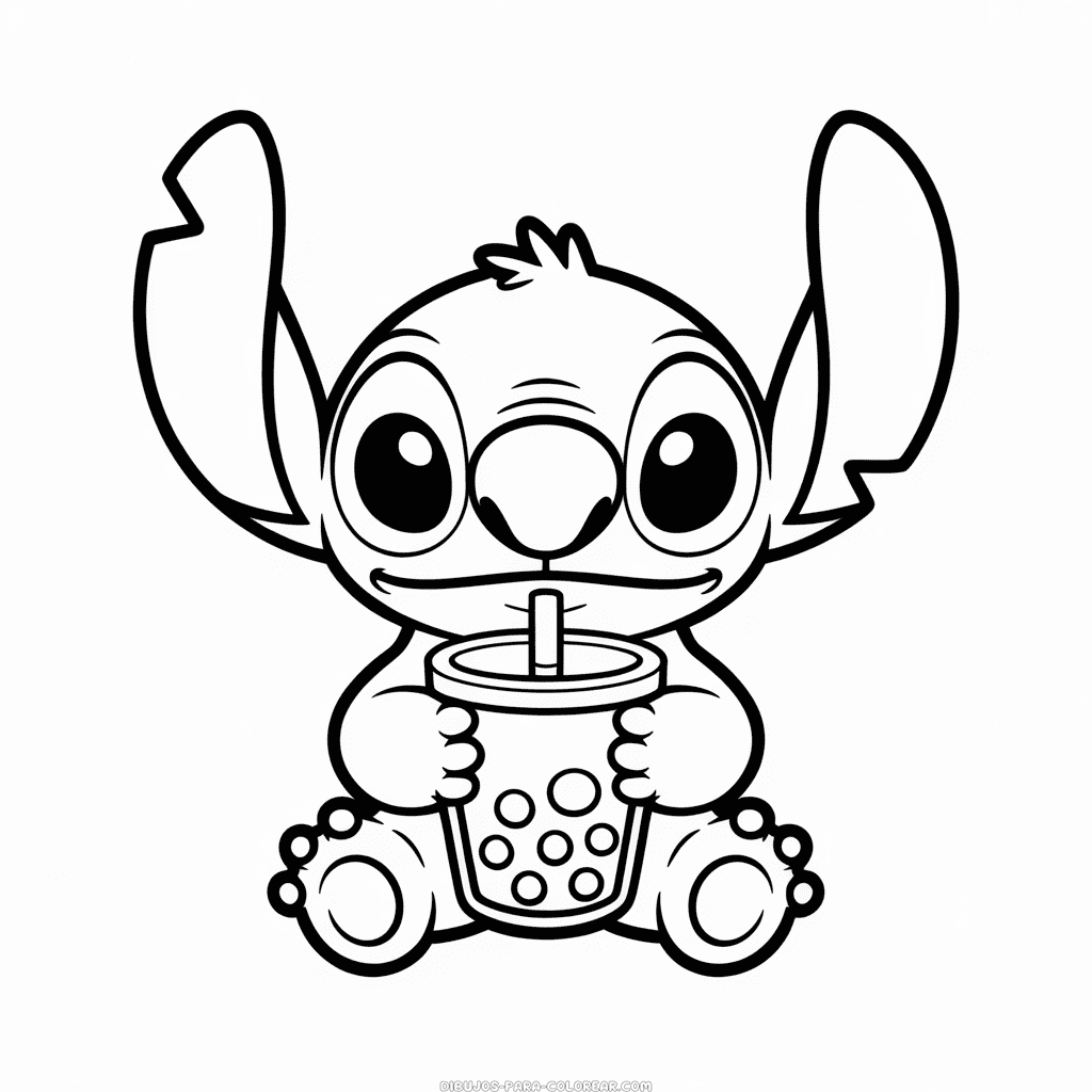 Dibujo de Stitch con Boba para Colorear