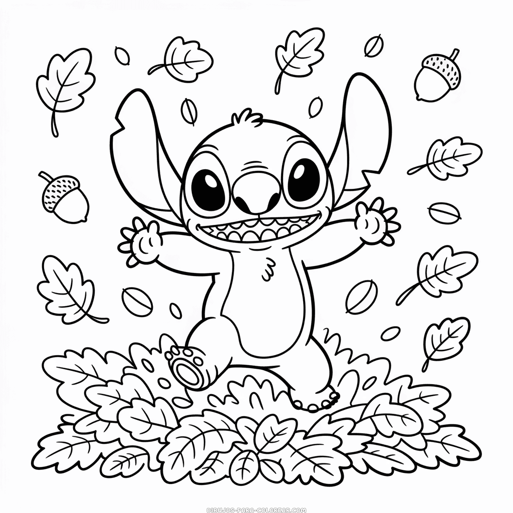 Dibujo de Stitch en Otoño para Colorear