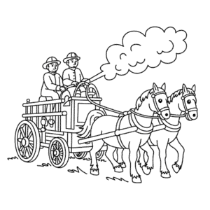 Dibujo de Antiguo Coche de Bomberos Tirado por Caballos para Colorear