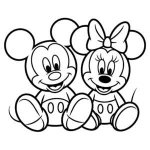 Dibujo de Bebé Mickey y Minnie para Colorear