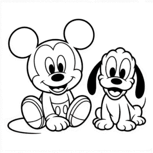 Dibujo de Bebé Mickey y Pluto para Colorear