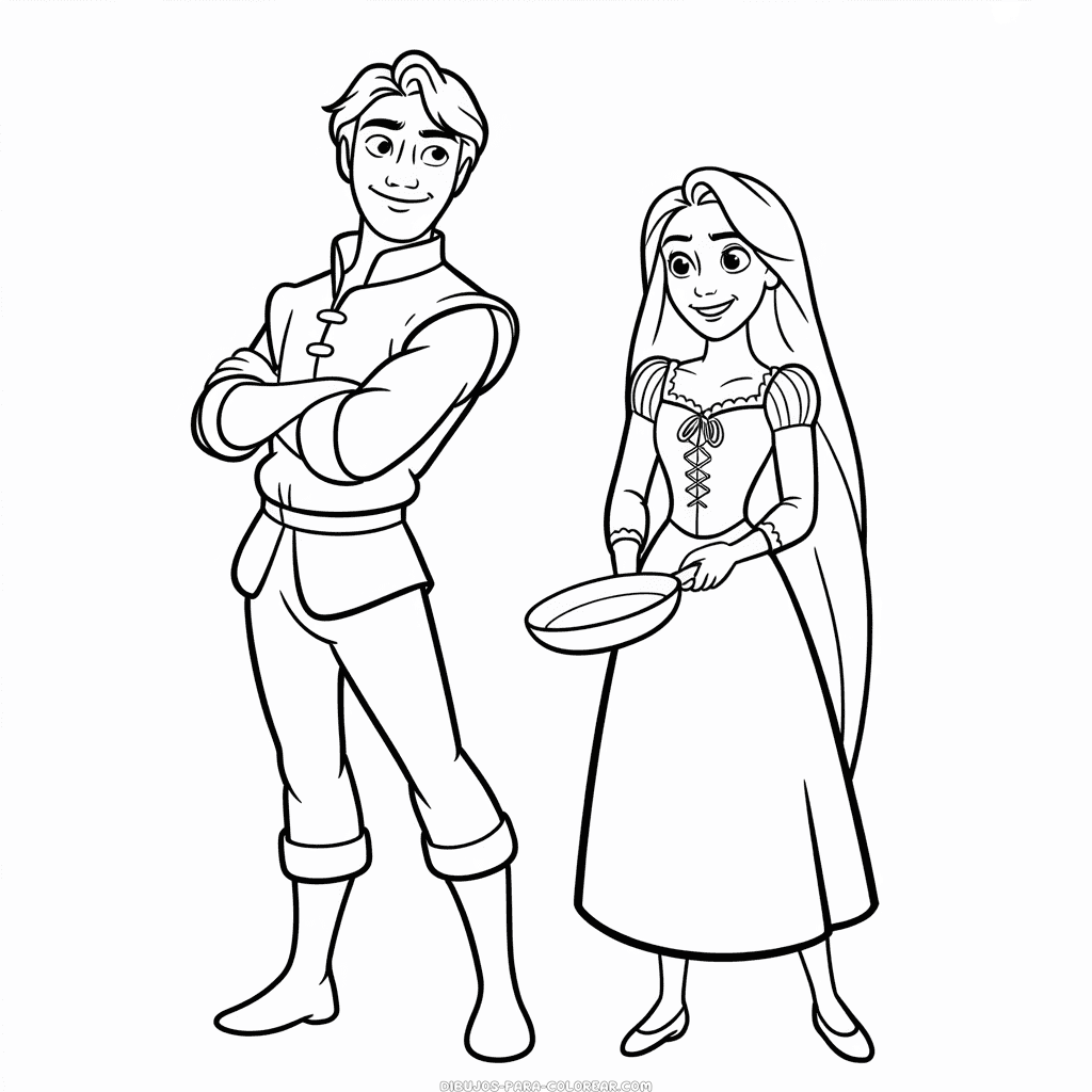 Dibujo de Flynn Rider y Rapunzel para Colorear