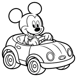 Dibujo de Mickey Mouse en el Coche para Colorear