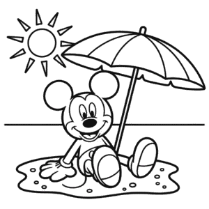 Dibujo de Mickey Mouse en la Playa para Colorear