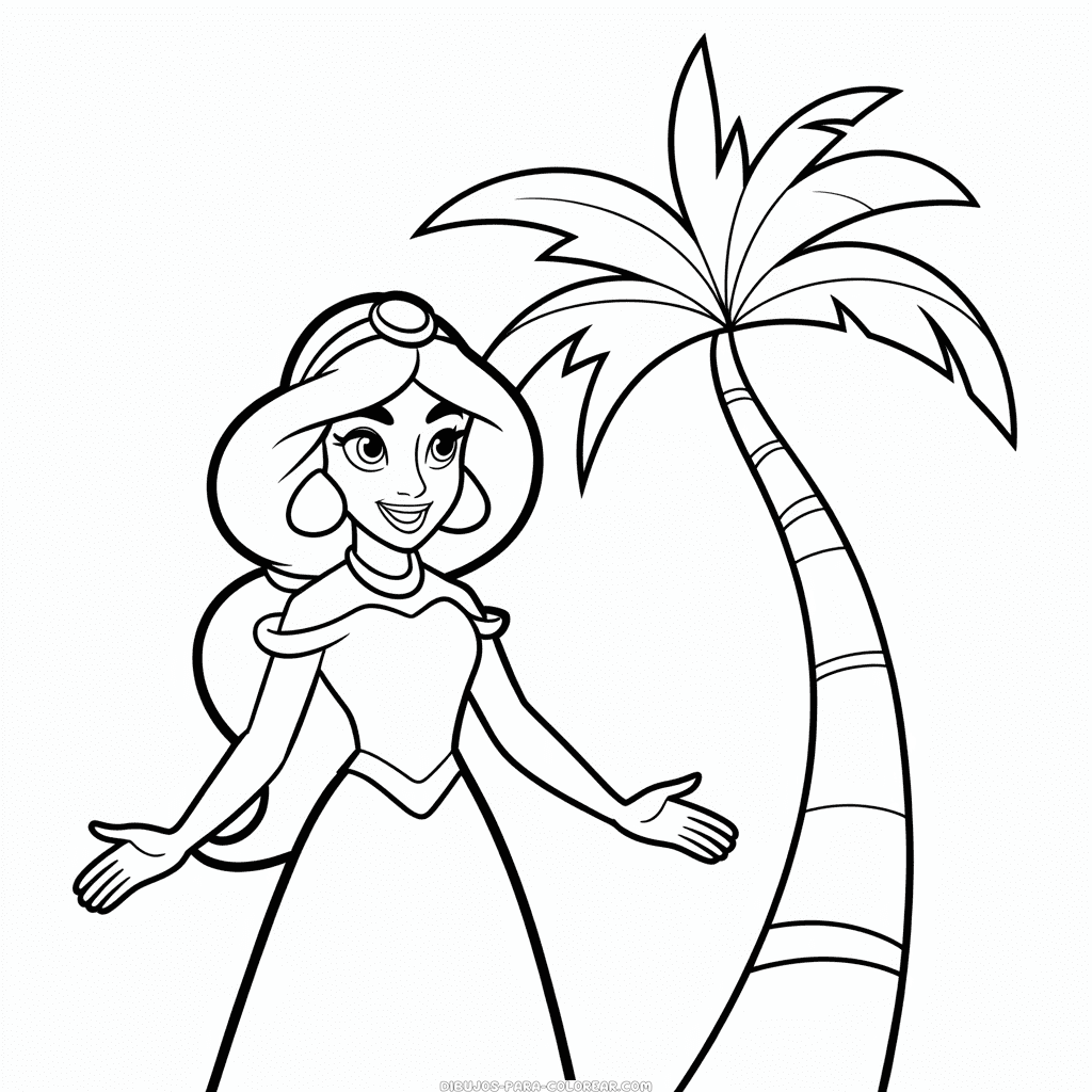Dibujo de Princesa Jasmín Fácil para Colorear