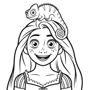 Dibujo de Rapunzel y Pascal para Colorear